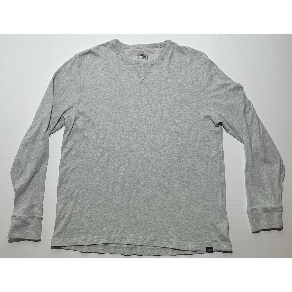 Faherty Cotton Thermal Shirt Mens Large Gray Waffle Knit Long Sleeve Casual EUC